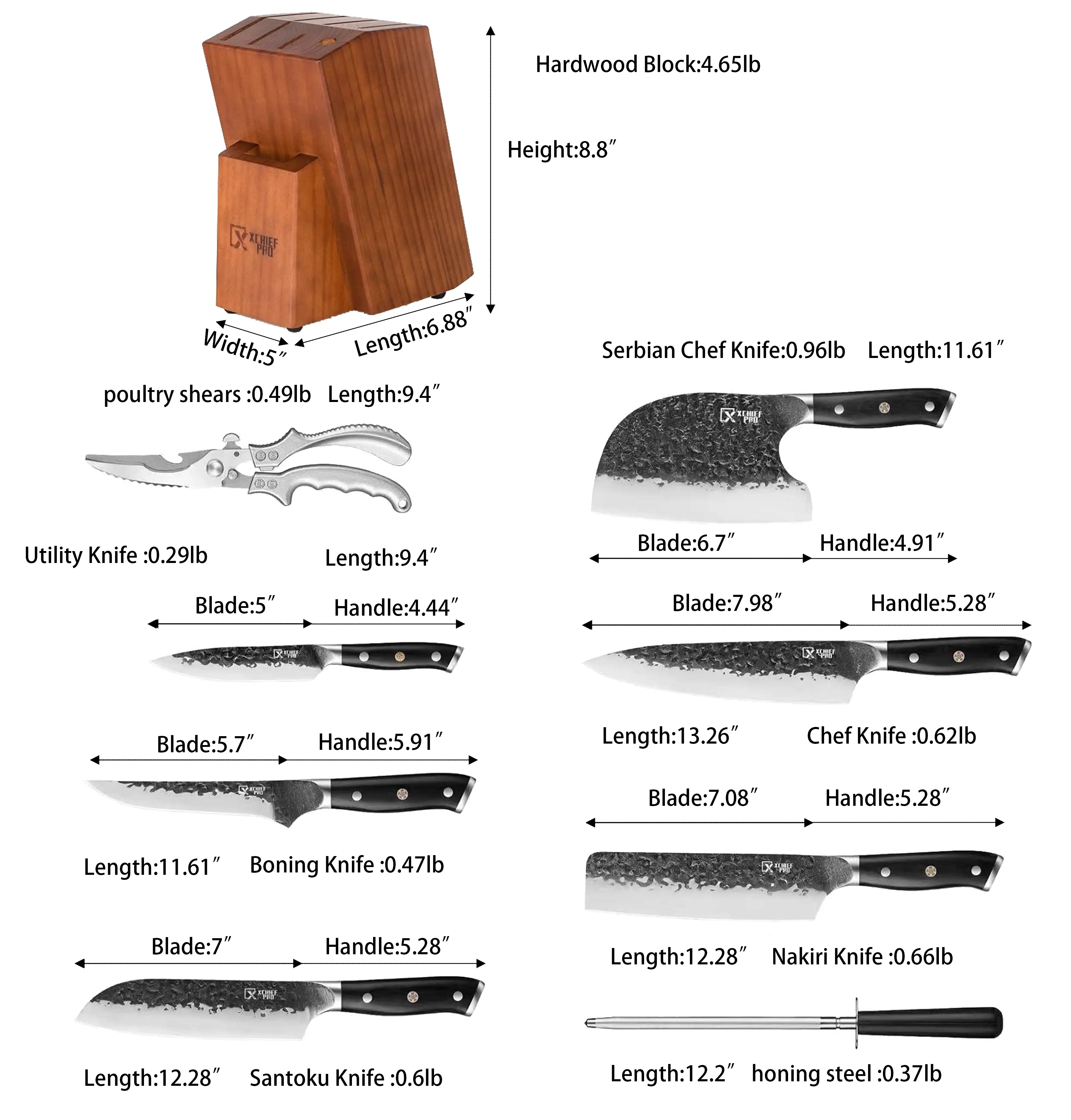 9 Pieces Knife Set with Block - XCHIEF PROKnife Set